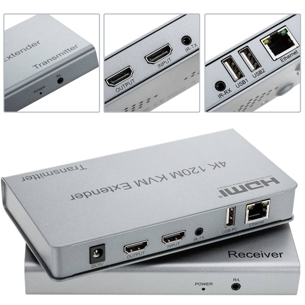 اكستيندر HDMI تحويلة من واير انترنيت RJ45 الى HDMI مسافة 120 متر (صورة+ماوس - دقة 4K)