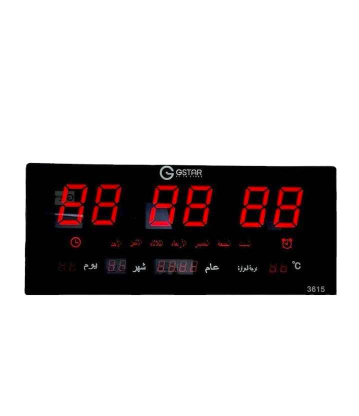 ساعات جدارية رقمية لون احمر (15.5سم * 37سم) تعمل على المحولة 5 فولت